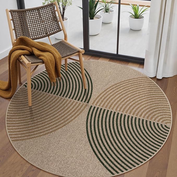 Lahome Modern Rainbow Round Rug, 6ft Easy Jute Circle Patio Rug Washable Indoor Outdoor Rugs for Living Room, Farmhouse Natural Round Area Rug Contemporary Carpet for Entryway Backyard