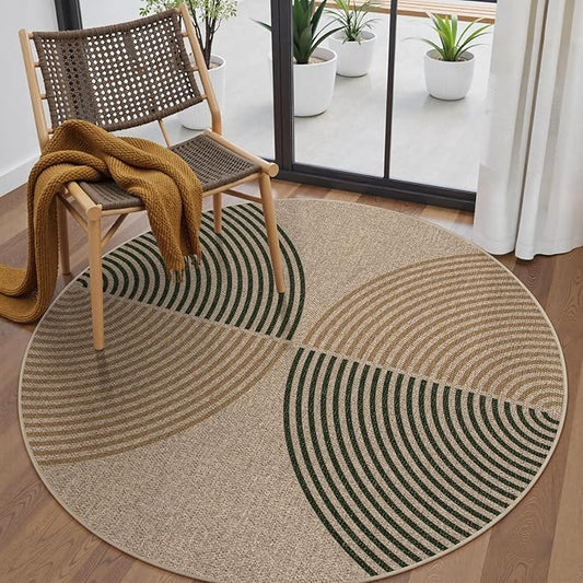 Lahome Modern Rainbow Round Rug, 6ft Easy Jute Circle Patio Rug Washable Indoor Outdoor Rugs for Living Room, Farmhouse Natural Round Area Rug Contemporary Carpet for Entryway Backyard