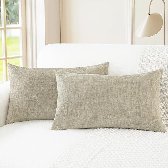 CaliTime Throw Pillow Covers Decorative 16 X 26 Inches Pack of 2 Cozy Chenille Cushion Cases for Couch Sofa Bed Living Room Home Light Taupe