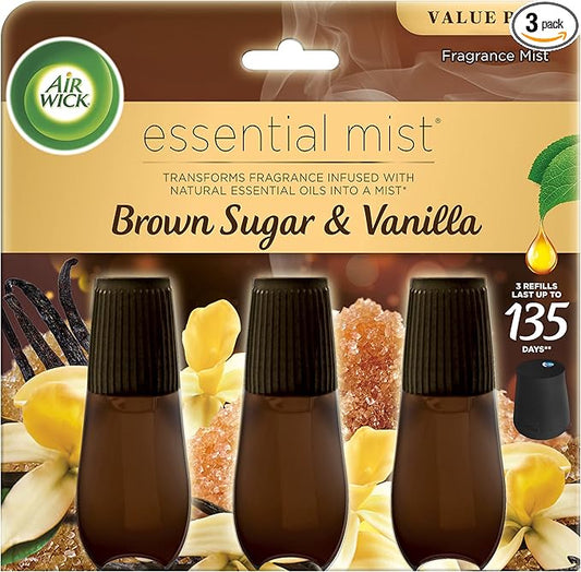 Air Wick Essential Mist Refill, 3ct, Brown Sugar & Vanilla, Fall Scent, Essential Oils, Air Freshener