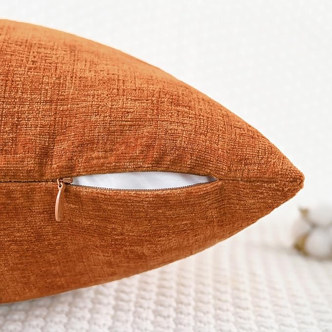 CaliTime Fall Throw Pillow Covers Decorative 16 X 16 Inches Pack of 2 Cozy Chenille Cushion Cases for Couch Sofa Bed Living Room Home Burnt Orange