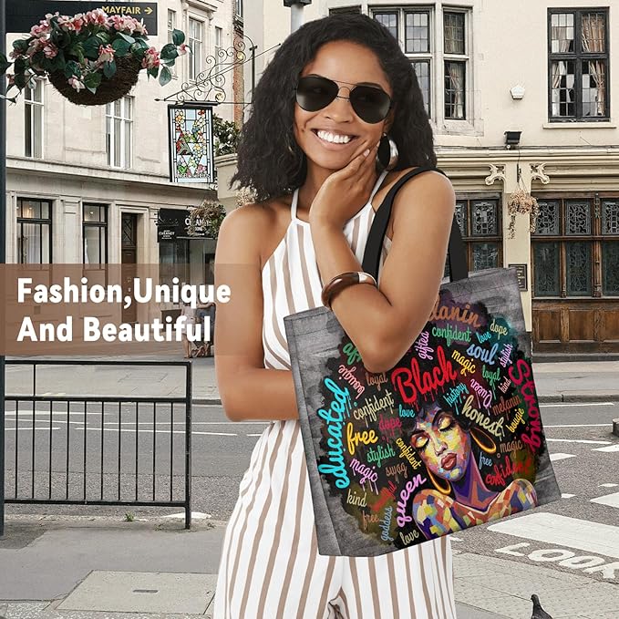 African American Black Women Tote Bag Black Girl Magic Shoulder Handbag For Work Travel Beach Shopping