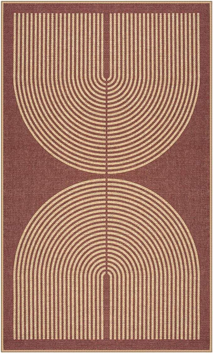 Lahome Modern Rainbow Easy Jute Patio Rug, 3x5 Washable Entry Way Rugs Indoor for Living Room Dorm, Farmhouse Red Indoor Outdoor Carpet for Entryway Deck Porch