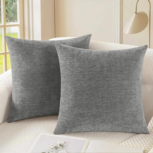 CaliTime Throw Pillow Covers Decorative 20 X 20 Inches Pack of 2 Cozy Chenille Cushion Cases for Couch Sofa Bed Living Room Home Medium Grey