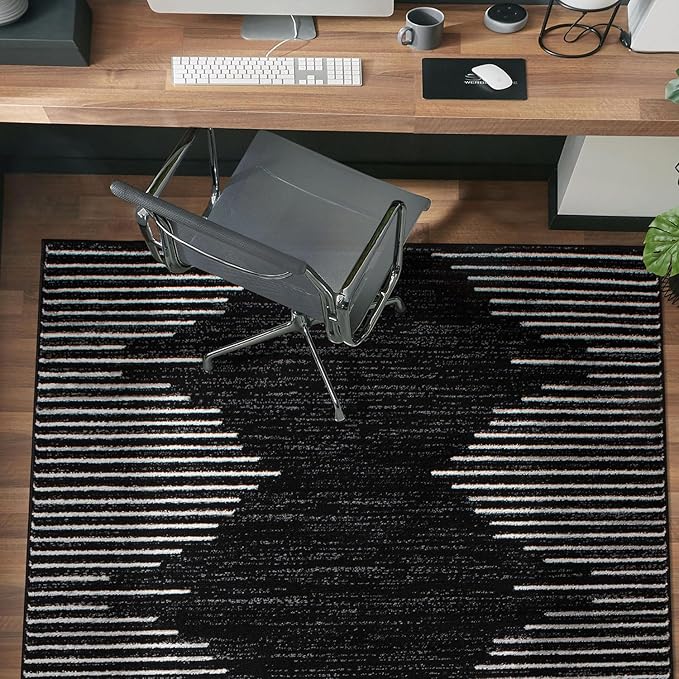 Rugshop Bohemian Stripe Stain Resistant High Traffic Living Room Kitchen Bedroom Dining Home Office Area Rug 4' x 6' Black