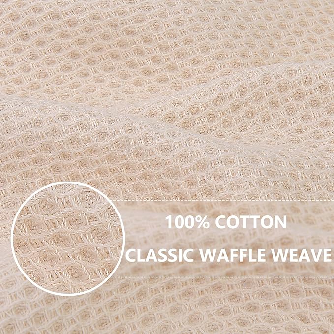Homaxy 100% Cotton Waffle Weave Kitchen Dish Towels, Ultra Soft Absorbent Quick Drying Cleaning Towel, 13 x 28 Inches, 8-Pack, Beige