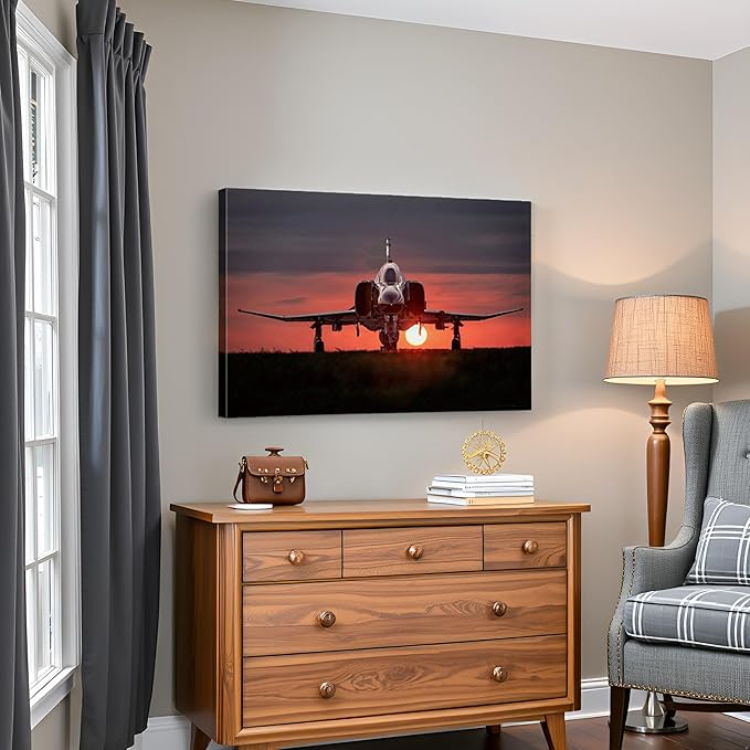 F-4 Phantom Wall Art Canvas with Inner Wooden Frame - Airplane Decor, Aviation & Military Posters for Home & Office decor - Lightweight & Easy to Hang 12x18Inches