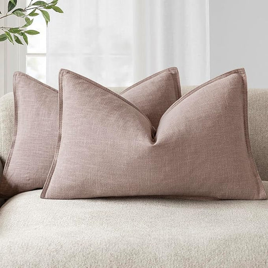 Foindtower Pack of 2, Decorative Linen Soild Throw Pillow Covers Accent Lumbar Cushion Case Farmhouse Pillowcase for Chair Couch Sofa Bedroom Living Room Home Decor 12 x 20 Inch Dusty Pink