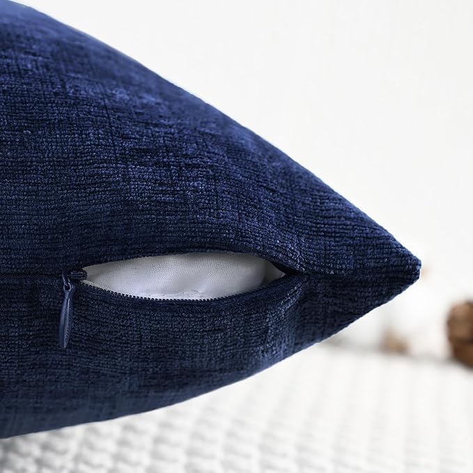 CaliTime Throw Pillow Covers Decorative 16 X 16 Inches Pack of 2 Cozy Chenille Cushion Cases for Couch Sofa Bed Living Room Home Navy Blue