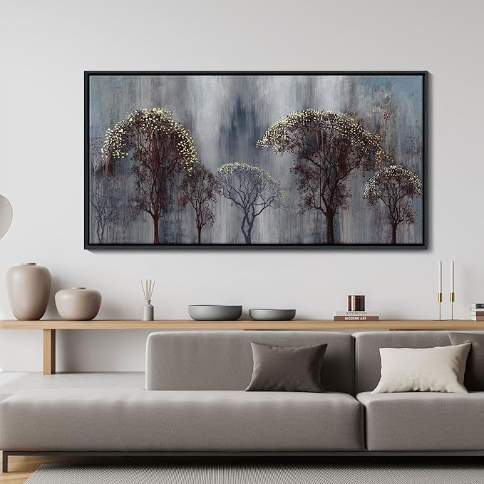 KLAKLA Gold and Brown Wall Art for Living Room, Bedroom and Office - Landscape Tree Paintings - Versatile Wall Decor Pictures for Bedroom and Artwork for Wall 20×40IN