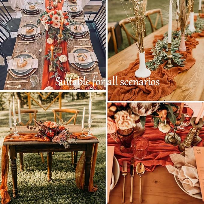 Cheesecloth Table Runner Boho Table Runner 13.3FT Long Terracotta Vintage Rustic Gauze Wedding Dining Table Decorations for Baby Shower Event Holiday Birthday Halloween Party Decorations