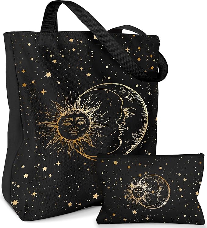 Aesthetic 2 Pack Canvas Tote Bag - with Makeup Zipper Pouch for Women Bag for Shopping, Gym, Travel, Vacation