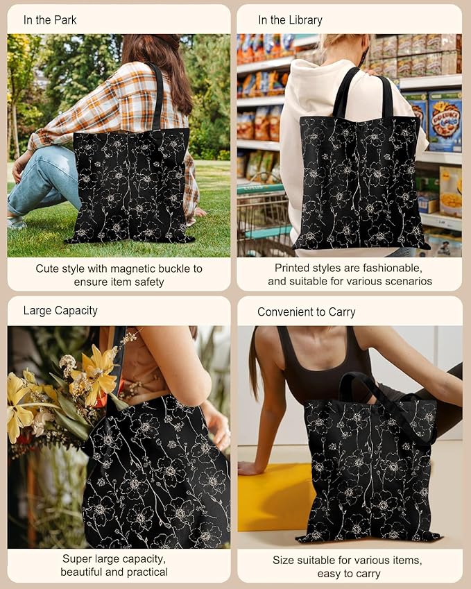 Canvas Tote Bag for Women - Aesthetic Canvas Totes with Pockets Cute Reusable Cloths Ladies Shoulder Bag