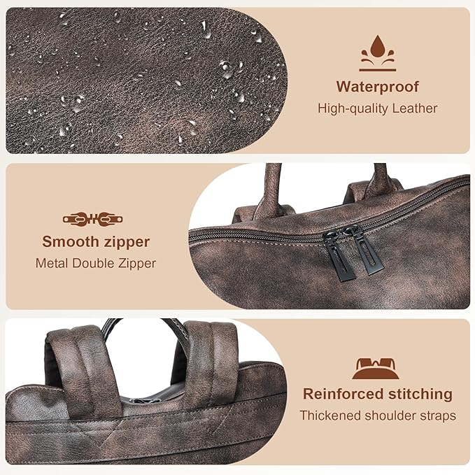 Shrrie Laptop Backpack for Women 15.6 inch,Travel Leather Backpack Purse Nurse Teacher Carry on Backpack Computer Bag,Professional Water-Resistant College Business Work Casual Daypack,Two-toned Coffee