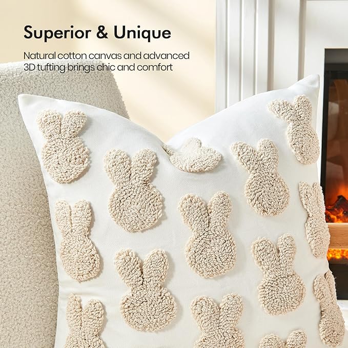 lifein 18x18 Pillow Covers-Throw Pillow Cover,Tufted Boho Jacquard Pillow Covers,Farmhouse Decorative Pillow Cover,Pillow Cases for Gift,Couch,Sofa,Bed,Chair,Living Room,Home Decor(18x18inch)