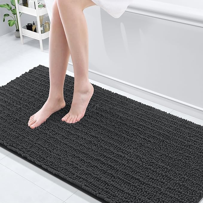 Arotive Luxury Chenille Bathroom Rug Mat, Extra Soft Thick Absorbent Shaggy Bath Rugs, Non-Slip Machine Wash Dry, Plush Bath Mats for Bathroom, Shower and Tub, 70x24, Dark Grey