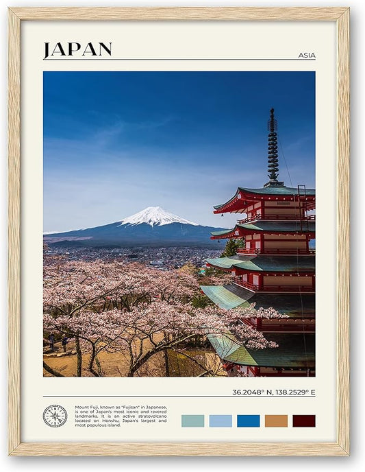 HesenDot Natural OAK Wood Framed Mount Fuji Wall Art, 12x16in Japanese Natural Scenery Canvas Wall Print, Classic Urban Landmark Wall Decor for Living Room, Bedroom,Office Gallery Set of 1