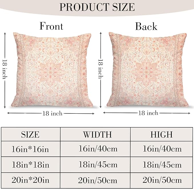 Boho Throw Pillow Covers 18x18 inch Set of 2,Bohemian Vintage Carpet Pattern Antique Ethnic Decor Double Sided Pattern Cushion Cover Soft Pillow Case Living Sofa Room Bed Square Pillow Cover