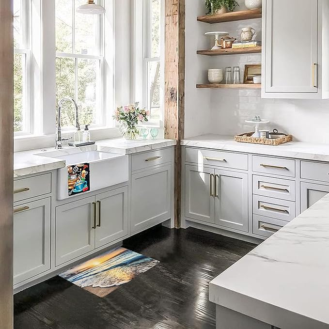 UpNUpCo Artistic Beautiful Anti Fatigue Kitchen Floor Mat - Unique Floor Mats - Pain Relief Padded Kitchen Mats - Floor Mats For In Front Of Sink - Memory Foam 30" X 17.5" X 10mm Sunset Beach