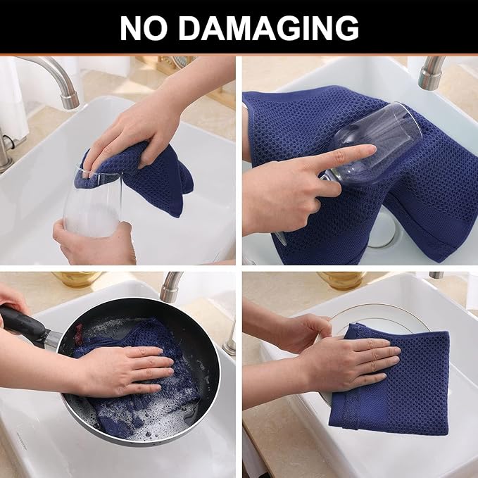 Homaxy 100% Cotton Waffle Weave Kitchen Towels, 13 x 28 Inches Super Absorbent and Machine Washable Dish Towels for Drying Dishes, 6-Packs, Navy Blue