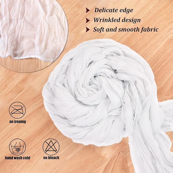 13.3FT White Cheesecloth Table Runner Transparent Boho Table Runner Rustic Gauze Wedding Dining Table Decorations for Holiday Birthday Party Baby Shower Event Decorations