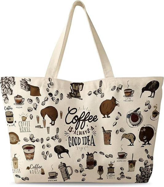 Large Tote Bag for Women - Canvas Tote Bag with Zipper Aesthetic Reusable Shoulder Bag for Gym, Travel, Work