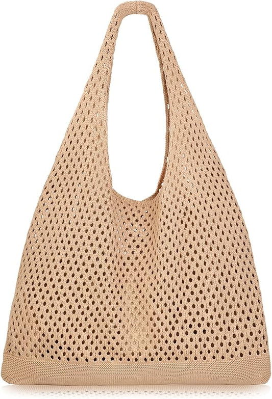COOKOOKY Crochet Beach Tote bag Summer Beach Bag for Women Aesthetic Mesh Tote Bag Hippie Bag Knit Bag