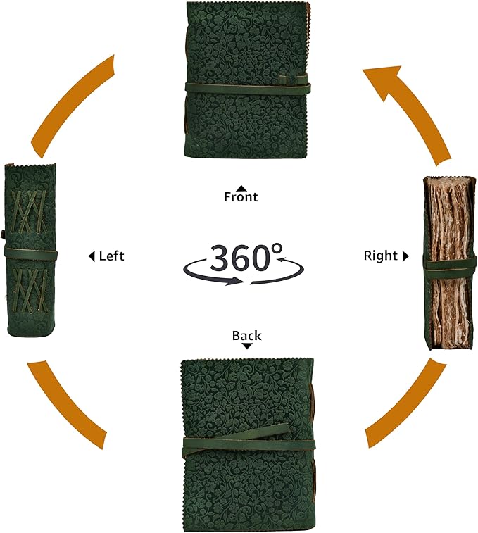 LEATHER VILLAGE Leather Bound Floral Embossed Journal for Women Men - 200 Pages, 8”X6”(A5), Green - Book of Shadows, Vintage Blank Paper Travel Diary, Notebook for Writing, Drawing, Sketchbook