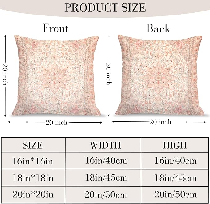 Boho Throw Pillow Covers 20x20 inch Set of 2,Bohemian Vintage Carpet Pattern Antique Ethnic Decor Double Sided Pattern Cushion Cover Soft Pillow Case Living Sofa Room Bed Square Pillow Cover