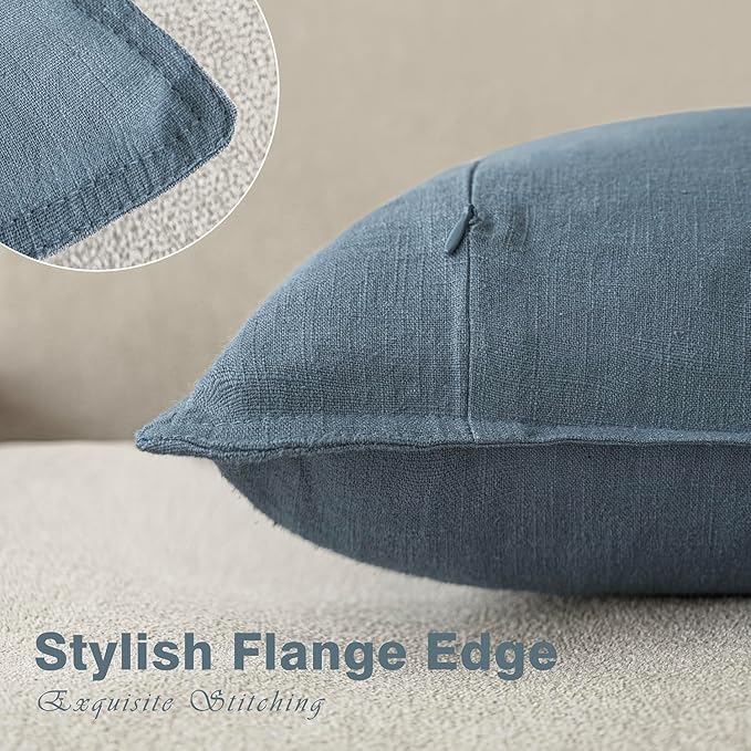 Foindtower Set of 2, Decorative Linen Soild Throw Pillow Covers Soft Accent Euro Cushion Case Boho Farmhouse Neutral Pillowcase for Couch Sofa Bedroom Living Room Home Decor 24 x 24 Inch Misty Blue