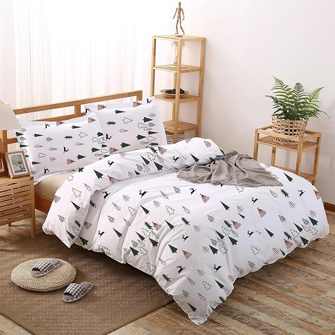 eBeddy Linens Luxury 800 TC Ultra Silky Soft Egyptian Cotton Extra Large King 136x120 Size 3-Pieces Duvet Cover Zipper Closure & Corner Ties Durable and Fade Resistant, Christmas Print