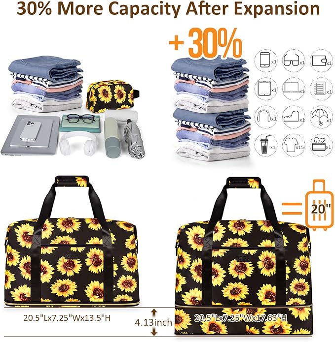 Expandable Travel Duffle Bags Weekender Overnight Bags for Women Men Hospital Bag for Women Labor Delivery with Toiletry Bag Waterproof