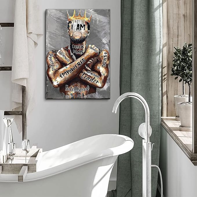 Framed Black Men Wall Art African American Man Portrait Wall Art Afro King Poster Abstract Contemporary Canvas Prints Painting Home Decor for Bedroom Living Room