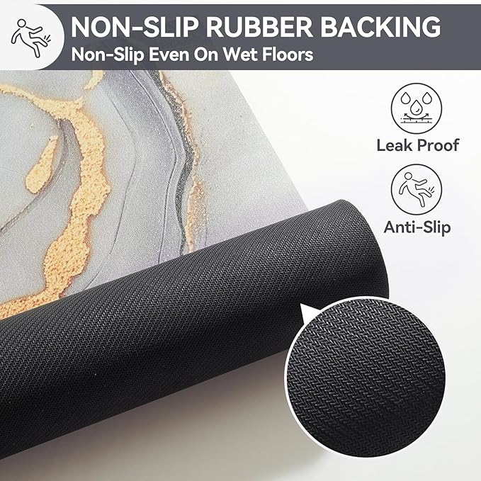 Non Slip Bath Mat Ultra Thin Bathroom Rug Fit Under Door, Rubber Backing Quick Dry Super Absorbent Washable Shower Bath Mats Grey 24x36