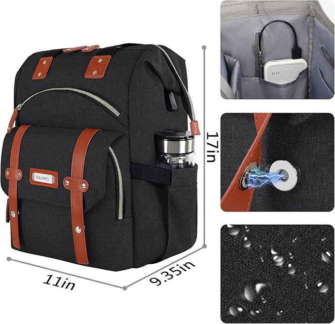 FALANKO Laptop Backpack for women, Doctor Teacher Work RFID Anti Theft Laptops Backpack with USB Charging Port, Wide Open College Travel 15.6 Inch Computer Bag for Men Women