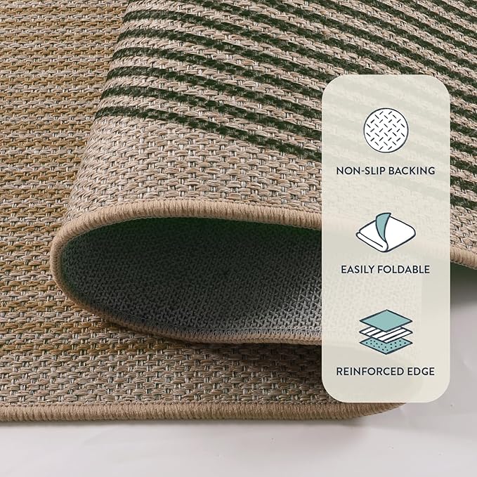 Lahome Modern Rainbow Easy Jute Rug, 8x10 Living Room Rug Indoor Outdoor Patio Rug Farmhouse Large Area Rug, Contemporary Non Slip Non Shedding Carpet for Bedroom Backyard Dining Room