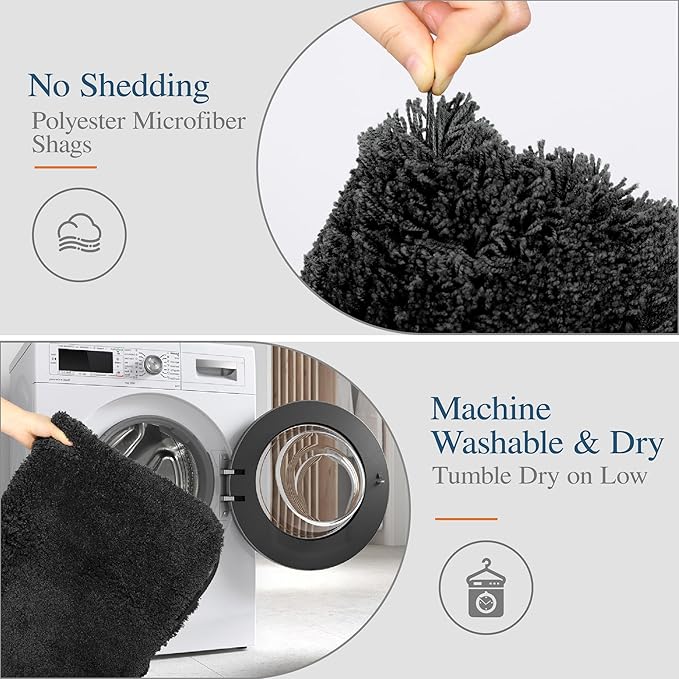Walensee Large Bathroom Rug (24 x 40, Black) Extra Soft and Absorbent Shaggy Bath Mat Machine Washable Microfiber Non Slip Luxury Floor Mat