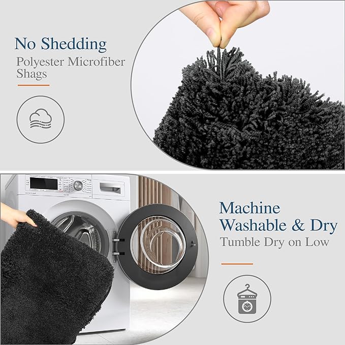 Walensee Large Bathroom Rug (24 x 48, Black) Extra Soft and Absorbent Shaggy Bath Mat Machine Washable Microfiber Non Slip Luxury Floor Mat
