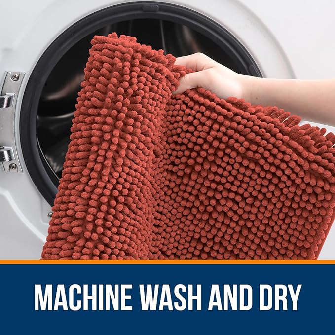 OLANLY Bathroom Rugs 36x24, Extra Soft Absorbent Chenille Bath Rugs, Rubber Backing Quick Dry, Machine Washable Bath Mats for Bathroom Floor, Tub and Shower, Home Decor Accessories, Rustic Terracotta