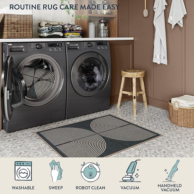 Lahome Rainbow Easy Jute Rug, 32"x48" Door Mat Black Indoor Outdoor Neutral Entryway Rug, Farmhouse Non Slip Non Shedding Lightweight Kitchen Mats for Floor Entrance