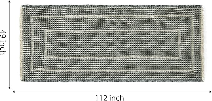 Woven Bath Mat, Upgraded Self Drying Non Slip Mat, Washable for Floor, Ultra Soft, Bluish Grey & Yellow, 19"*48" Waffle Weave