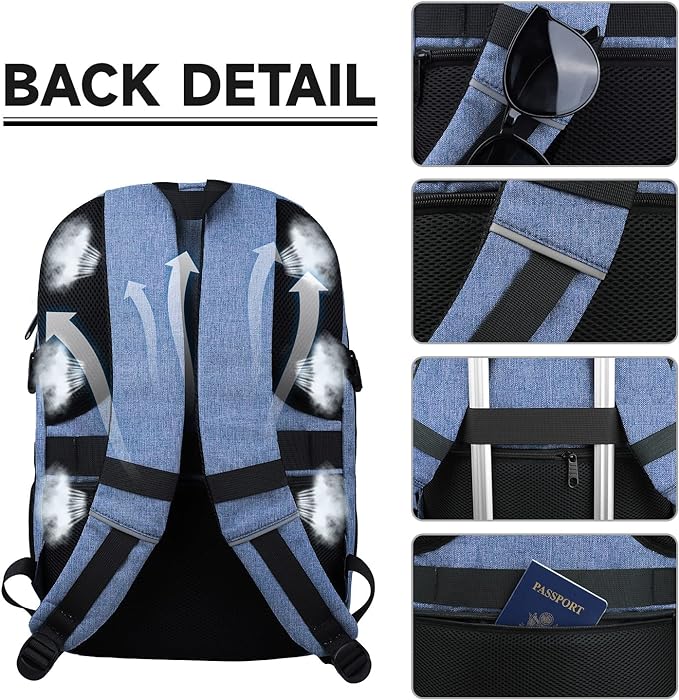 Lapsouno Extra Large Travel Backpack, TSA Laptop Backpack, 17 inch Bag with USB Port, 40L Carry on College School Computer Bag for Men Women, Blue