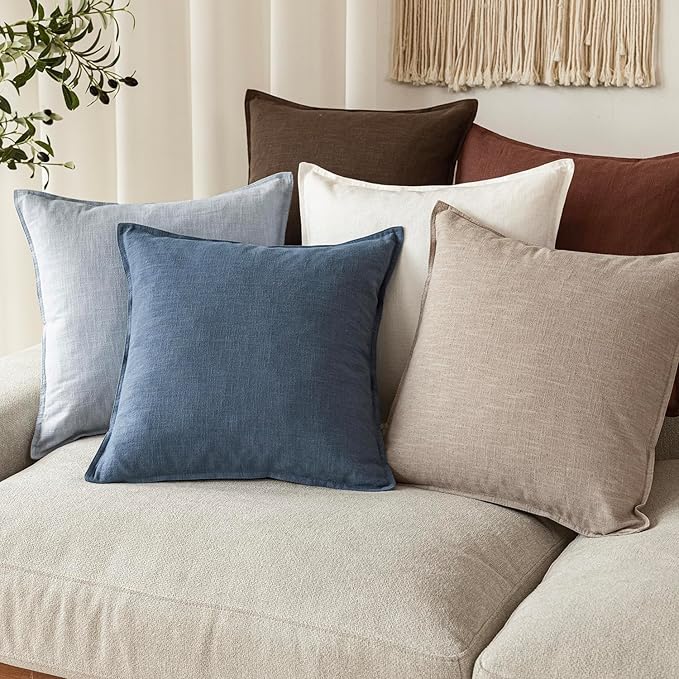 Foindtower Pack of 2, Decorative Linen Soild Throw Pillow Covers Soft Accent Euro Cushion Case Farmhouse Neutral Pillowcase for Chair Couch Sofa Bedroom Living Room Home Decor 20 x 20 Inch Dark Blue