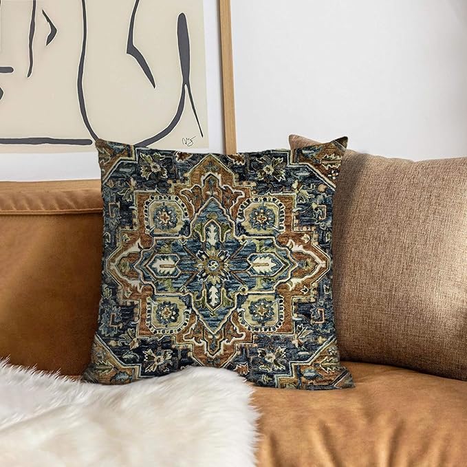 Boho Throw Pillow Covers 18x18 inch Set of 2,Bohemian Vintage Carpet Pattern Antique Ethnic Decor Double Sided Pattern Cushion Cover Soft Pillow Case Living Sofa Room Bed Square Pillow Cover
