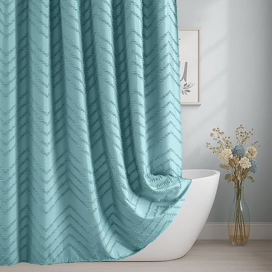 Teal Shower Curtain Boho Farmhouse Shower Curtain 72 x 72 Tufted Chevron Textured Minimalist Shower Curtains for Bathroom