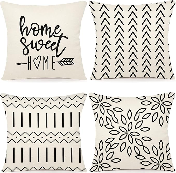 YCOLL Pillow Covers 18x18 Set of 4, Modern Sofa Throw Pillow Cover, Decorative Outdoor Linen Fabric Pillow Case for Couch Bed Car, Cream