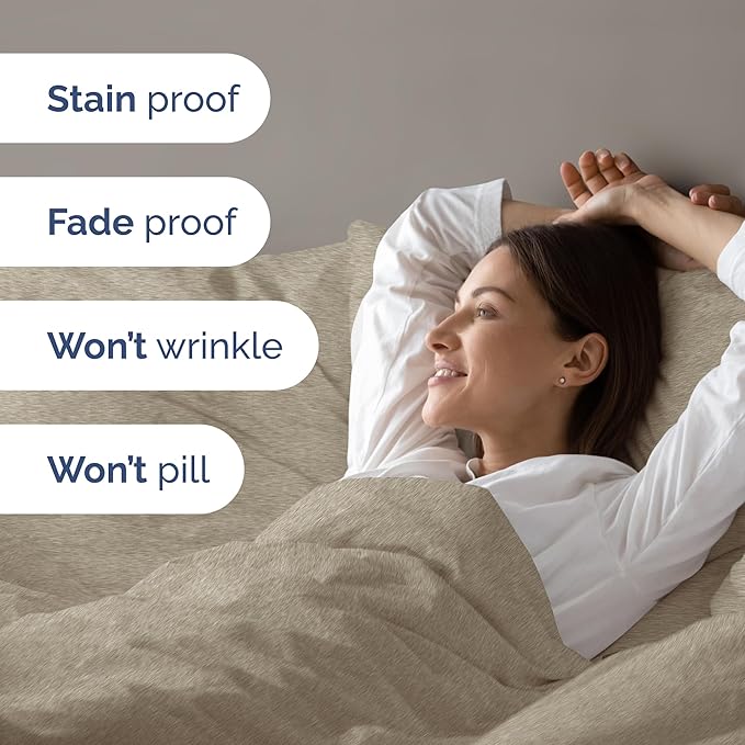 Duvet Cover Queen Size Set - Extra Soft Queen Size Duvet Cover 90 x 90 with 2 Pillow Shams - Hotel Luxury Easy Care and Fade Free w/Zipper Closures & Ties - Breathable Bedding Set (Heathered Beige)