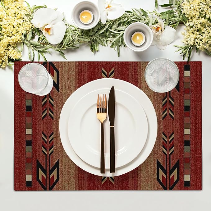 Giwawa Southwestern Placemats Set of 4 Rusty Red Tribal Geometric Decorative Table Mat Antique Native American Heat Resistant Washable Place Mats 12x18Inch for Dining Kitchen Farmhouse Decor