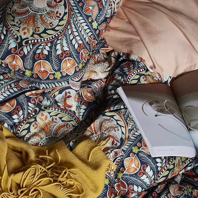 Cupocupa Duvet Cover Set;Duvet Cover Full Bedding Set Fluffy Boho Duvet Cover Set Paisley Floral Bedding Collection Duvet Cover with Pillowcases