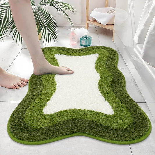 HAOCOO Green Bath Rug 20x31 inch, Soft Non Slip Gradient Irregular Shape Rug for Bathroom Decor, Microfiber Absorbent Washable Shower Rug Tub Shower